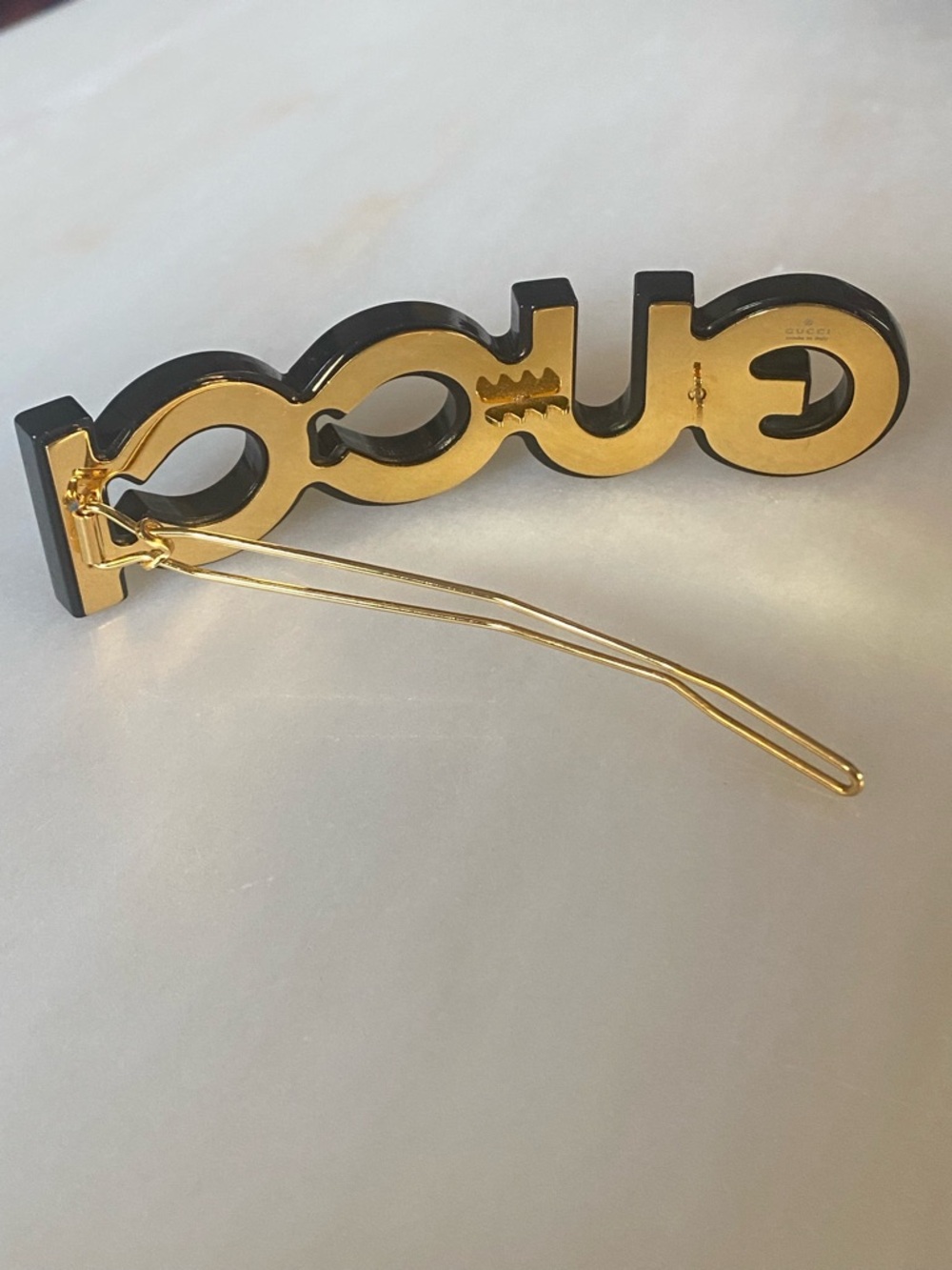 Gucci Black Logo Hairpin with Clear Crystal Accents - Picture 3 of 4